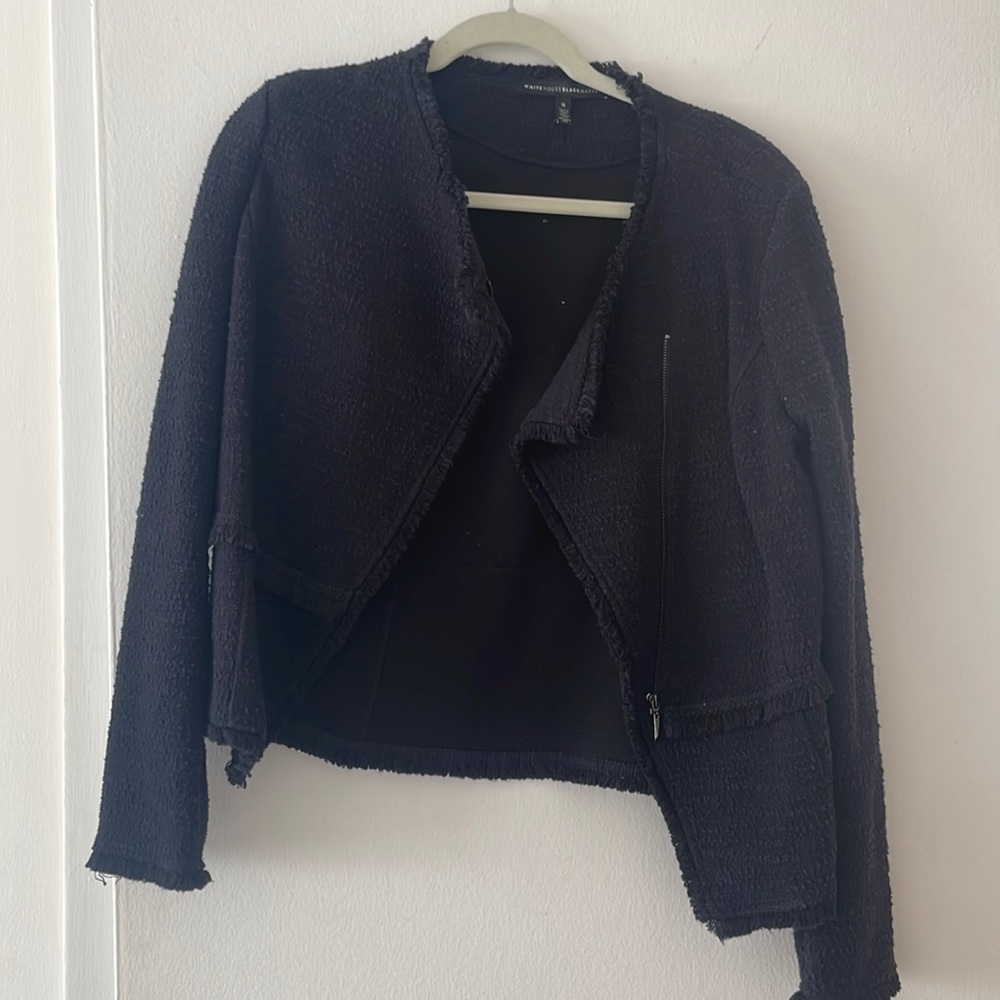 White House Black Market Navy Fringed Cropped Blazer - Size M